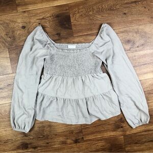 Paper Crane Grayish Beige Smocked Top Blouse Shirt